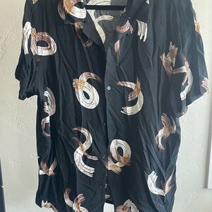 Express Black and Brown Casual Button Down Shirt with Artistic Pattern